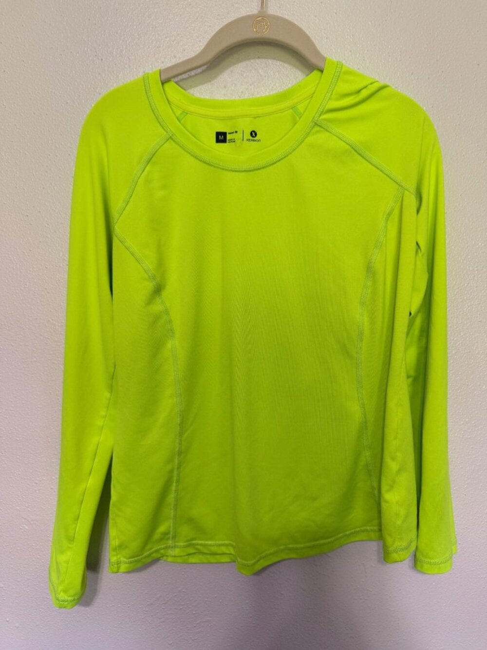 Xersion Top Fluorescent Yellow Long Sleeve Athletic Semi Fit Womans M